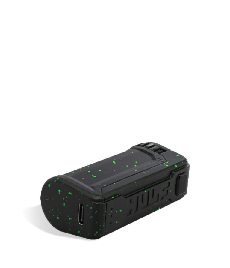 Black Green Spatter bottom Wulf Mods UNI S Adjustable 510 Thread Battery on white background