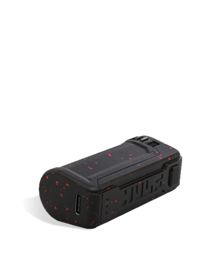 Black Red Spatter bottom Wulf Mods UNI S Adjustable 510 Thread Battery on white background