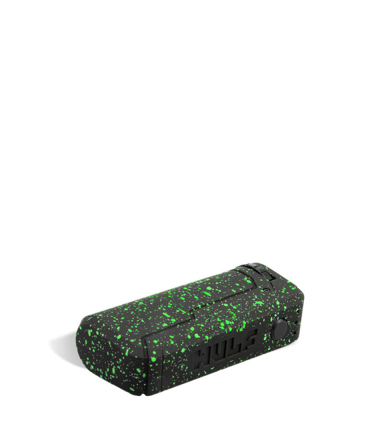Black Green Spatter bottom view Wulf Mods UNI Adjustable 510 Thread Battery on white studio background