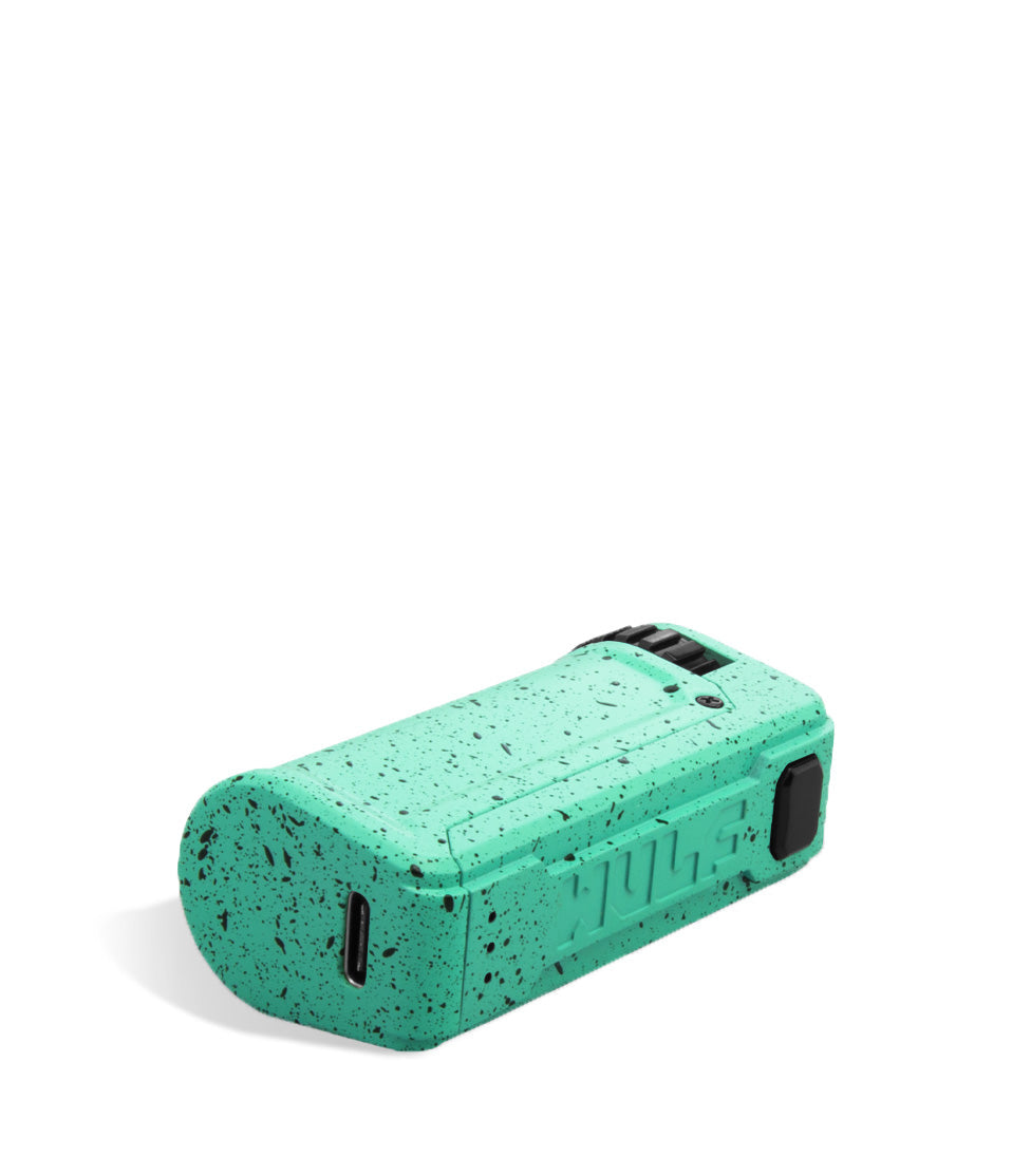 Teal Black Spatter bottom Wulf Mods UNI S Adjustable 510 Thread Battery on white background