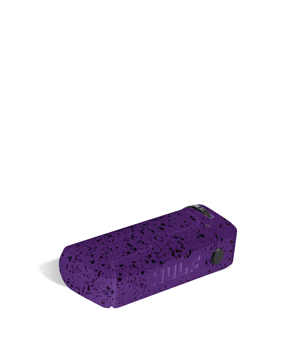 Purple Black Spatter bottom view Wulf Mods UNI Adjustable 510 Thread Battery on white studio background