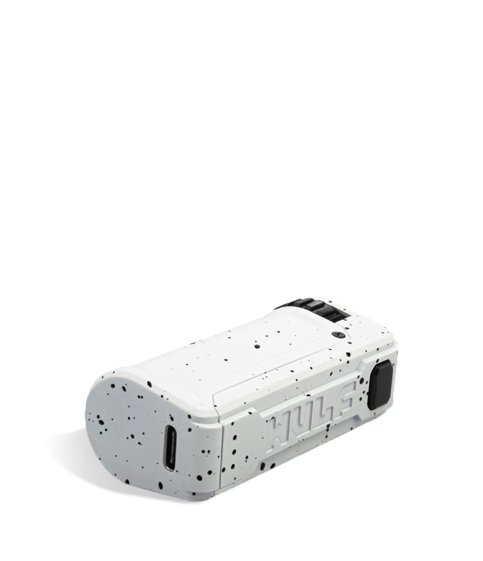 White Black Spatter bottom Wulf Mods UNI S Adjustable 510 Thread Battery on white background