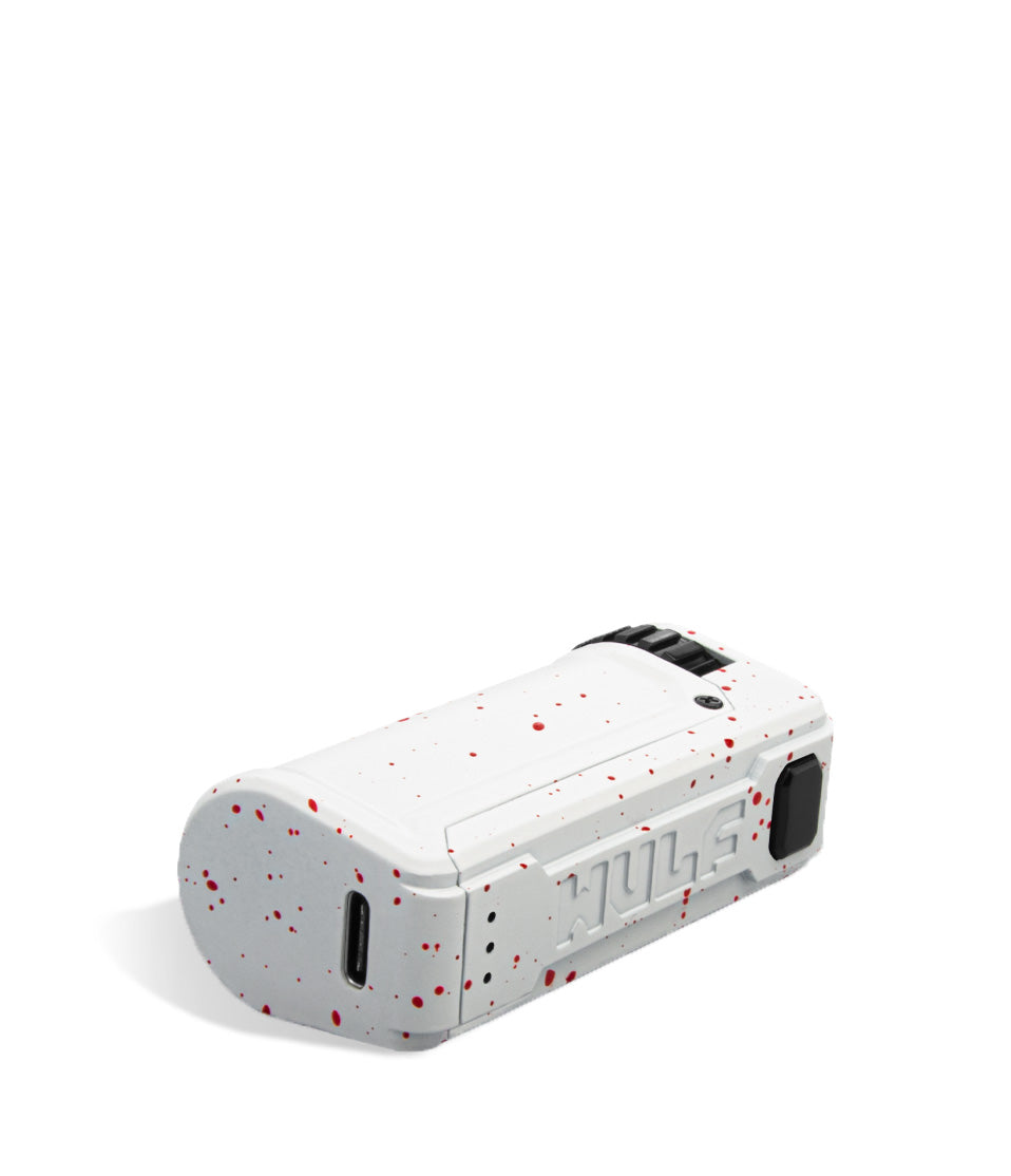 White Red Spatter bottom Wulf Mods UNI S Adjustable 510 Thread Battery on white background