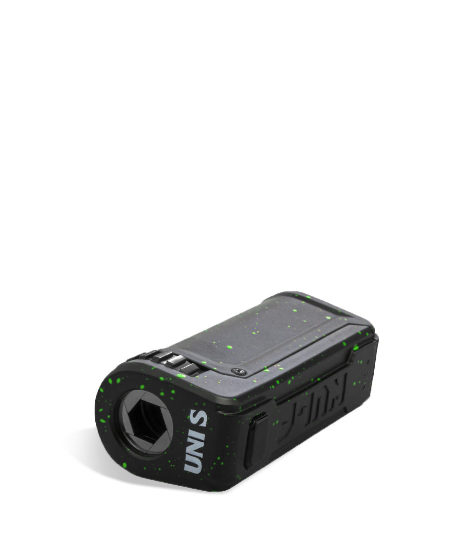 Black Green Spatter Top Wulf Mods UNI S Adjustable 510 Thread Battery on white background