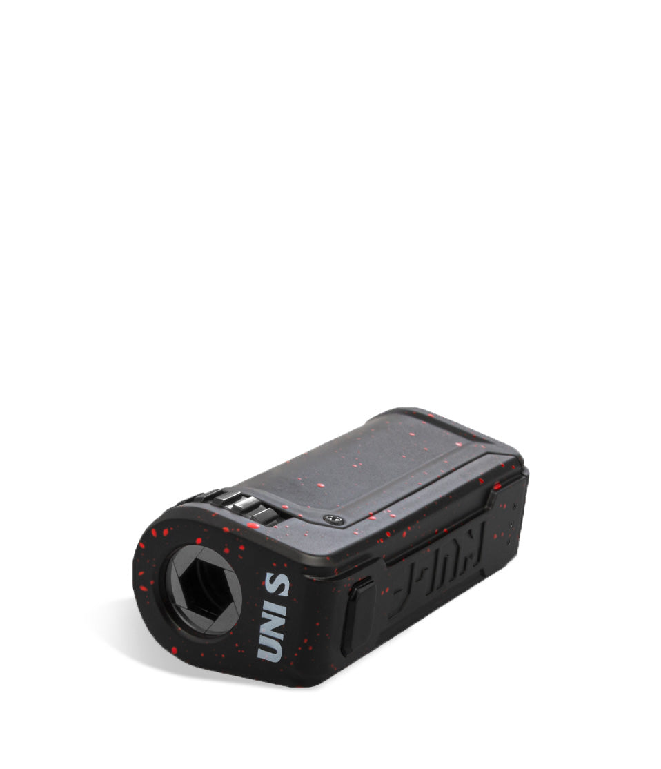 Black Red Spatter Top Wulf Mods UNI S Adjustable 510 Thread Battery on white background
