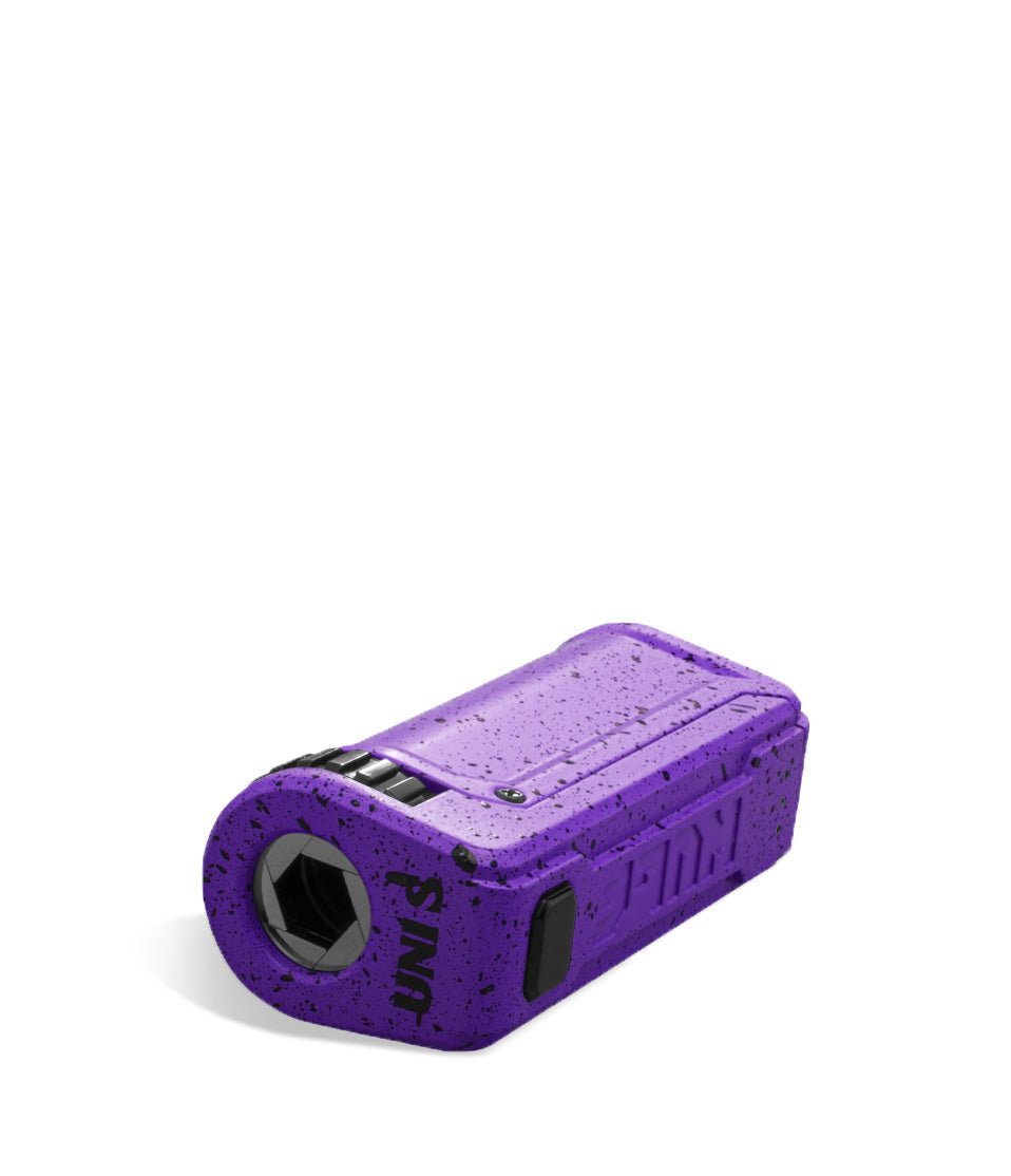 Purple Black Spatter Top Wulf Mods UNI S Adjustable 510 Thread Battery on white background
