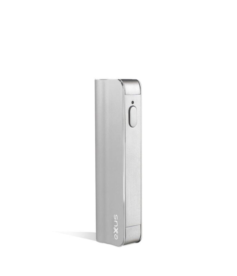 Silver angle Exxus Vape Snap VV 510 Thread Battery on white studio background