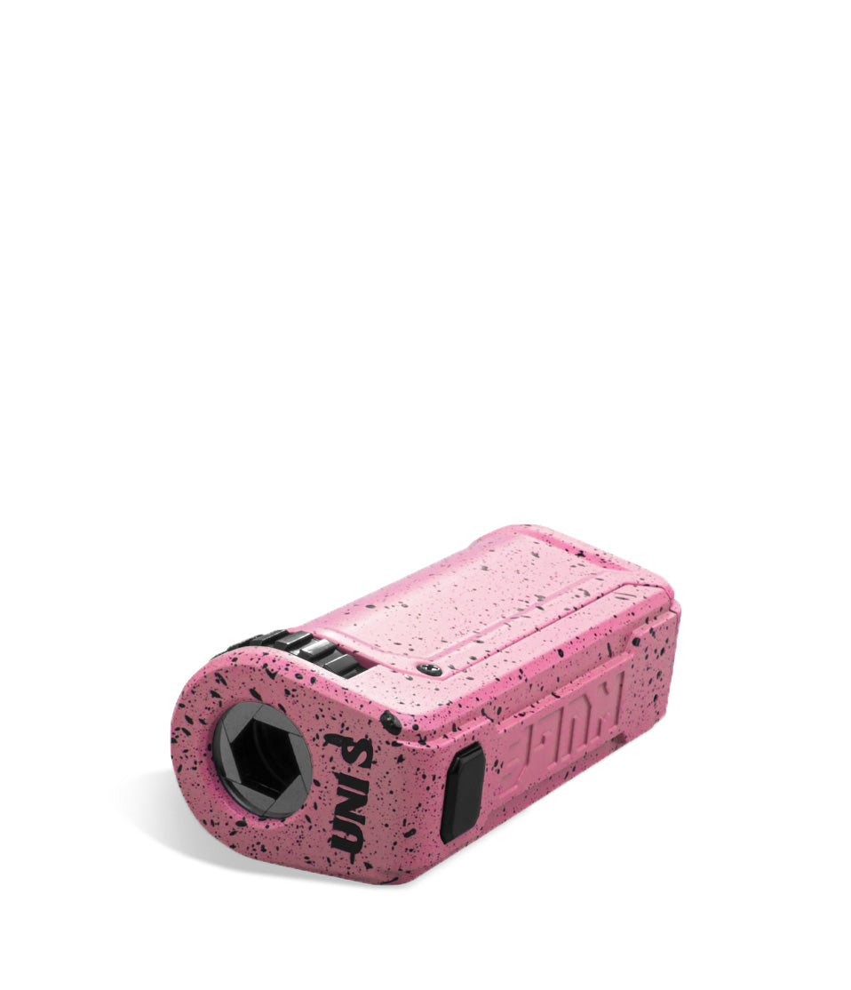 Pink Black Spatter Top Wulf Mods UNI S Adjustable 510 Thread Battery on white background