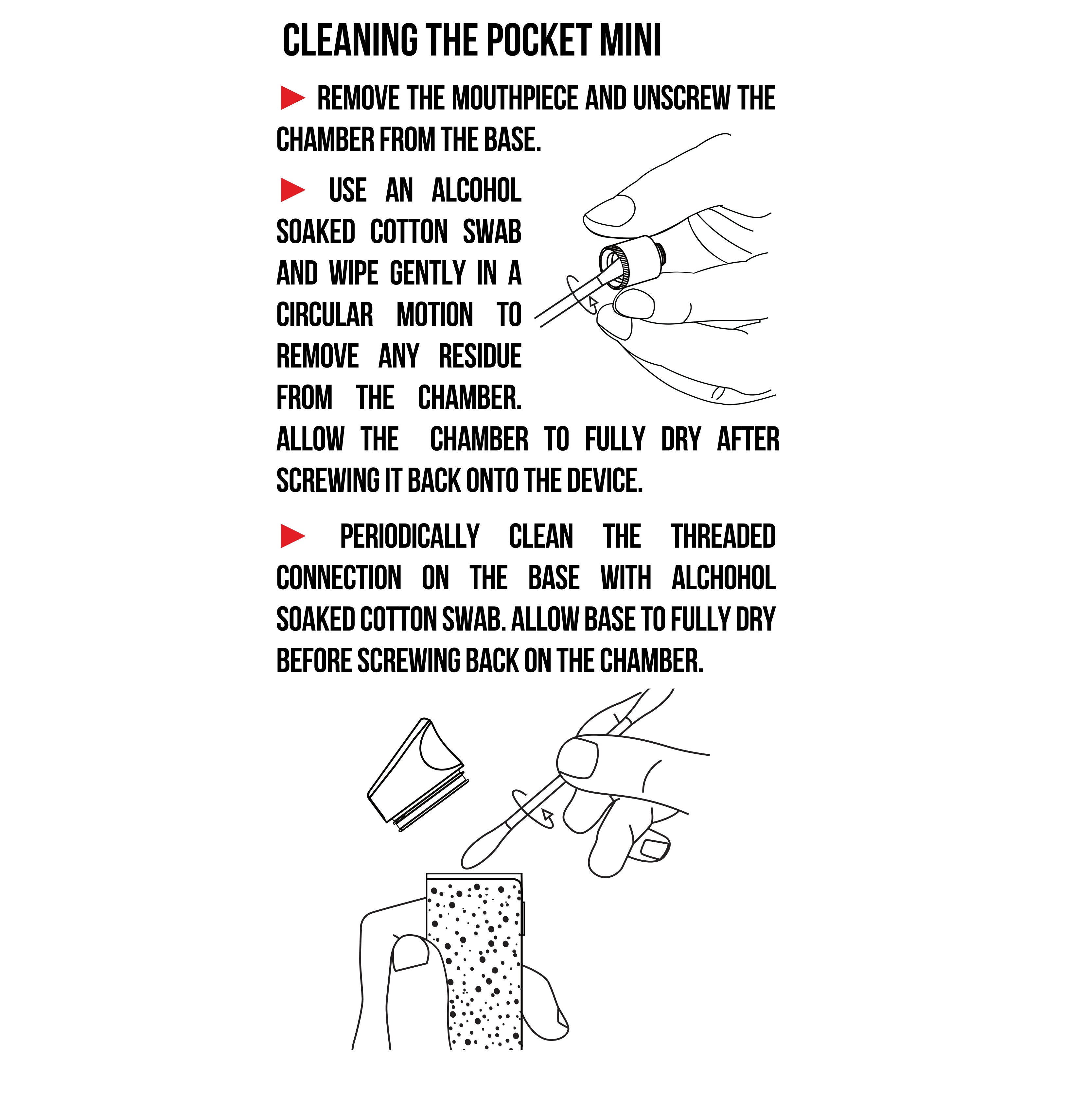 detailed instructions for how to clean the Wulf Pocket Mini