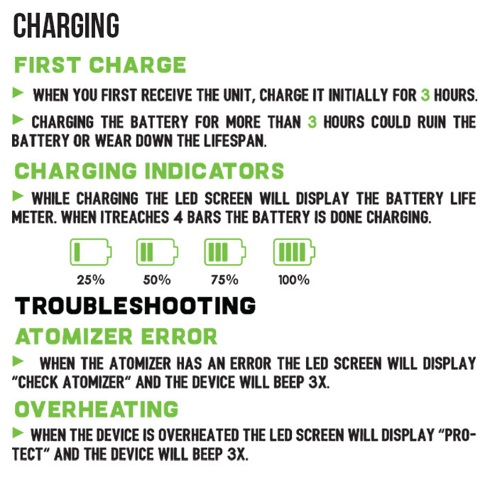 how to charge and troubleshooting the Exxus Go Plus on white background