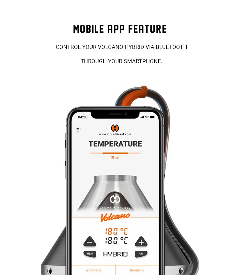 Volcano Hybrid Vaporizer app feature on white background.