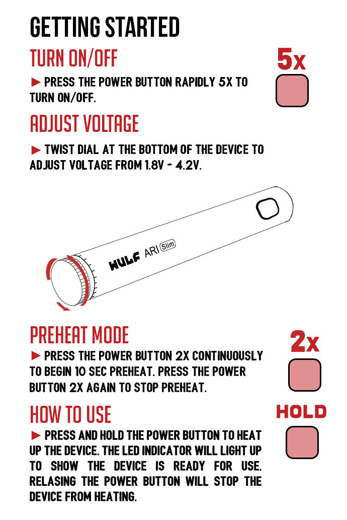 Wulf ARI Slim Concentrate Vaporizer Getting Started on white background