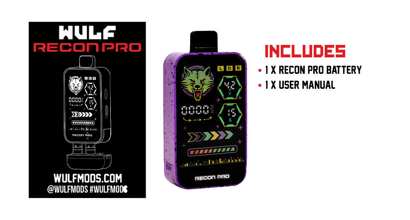 WULF Recon Pro box contents: one Recon Pro battery and one user manual