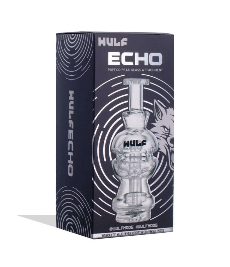 Clear Wulf Mods Echo Puffco Peak Top packaging side view on white background