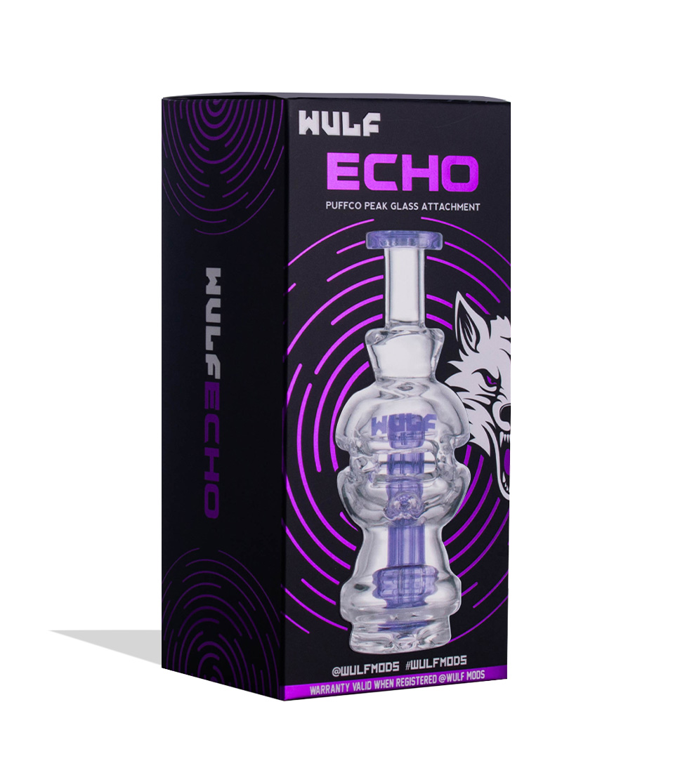 Purple Wulf Mods Echo Puffco Peak Top packaging side view on white background